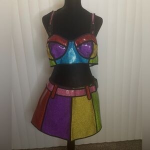 Dolls Kills matching rainbow colorblock set L NWT